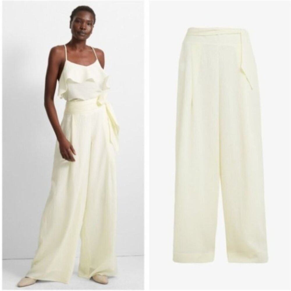 Club Monaco Braynna Pants High Rise Wide Leg Pants in Limeade